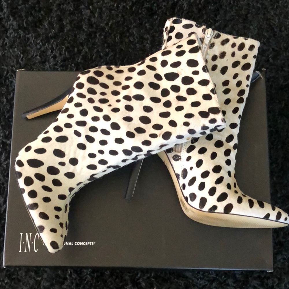 Dalmatian print faux hair boot.